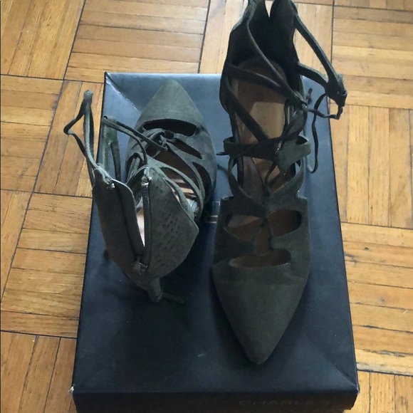 Strappy olive green heels - Picture 1 of 3